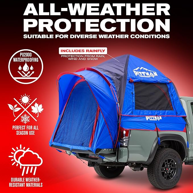 Pittman - Truck Bed Tent with EZ-UP Design - Pickup Truck Tent for Camping - Includes Rain Fly, Extra Wide Entry, Oversize Air Mesh & Porch Cover - Premium Pickup Bed Camper