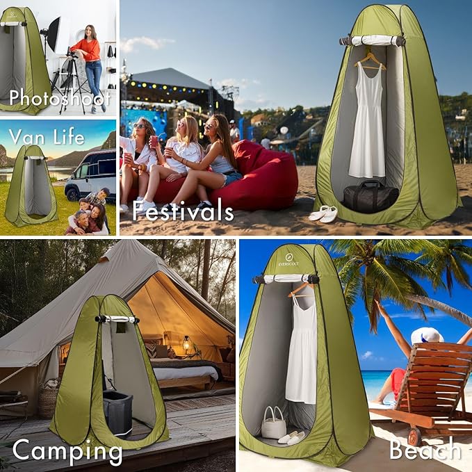 Portable Pop-Up Privacy Tent – Black/Green & Carry Bag. Outdoor Shower, Toilet, and Changing shelter. Water-Repellent, Compact, UV-Protective. Privacy Tent for Camping, Beach, Hiking, and Festivals.