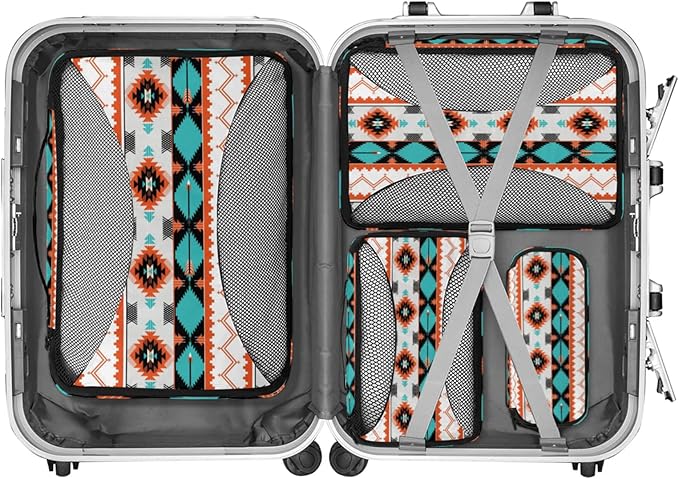 Aztec Western Compression Packing Cubes for Travel,Expandable Cubes Storage Bag Carry on Luggage Organizers for Toiletry Clothes Shoe Accessories 4 Set