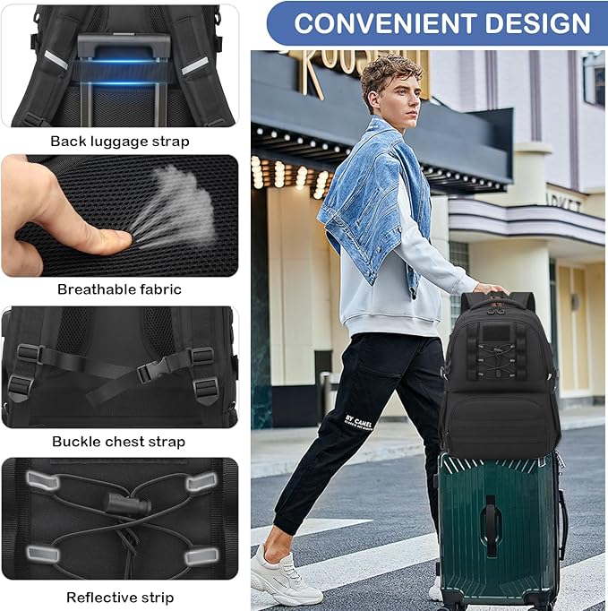 Laptop Lunch Backpack for Men - 50L Large Capacity Insulated Cooler Backpack with Lunch Compartment and USB Post, RFID Work Backpack for Work, Travel, Picnic, Black