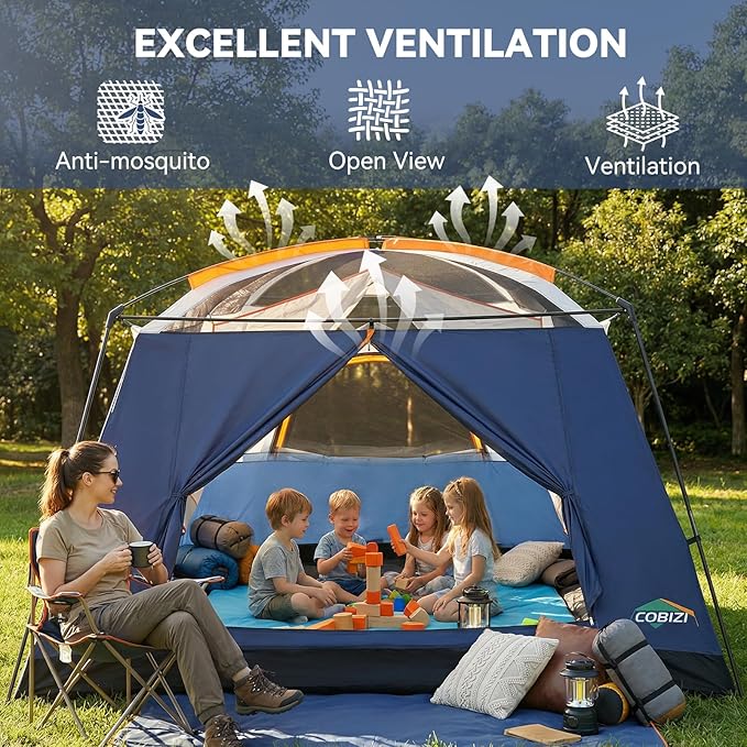 COBIZI 4-6-8-10 Person Camping Tent, Spacious Family Tents for Camping Ideal, Hiking, 3500mm Waterproof Double-Layer Windproof Tent for Hiking & Backpacking