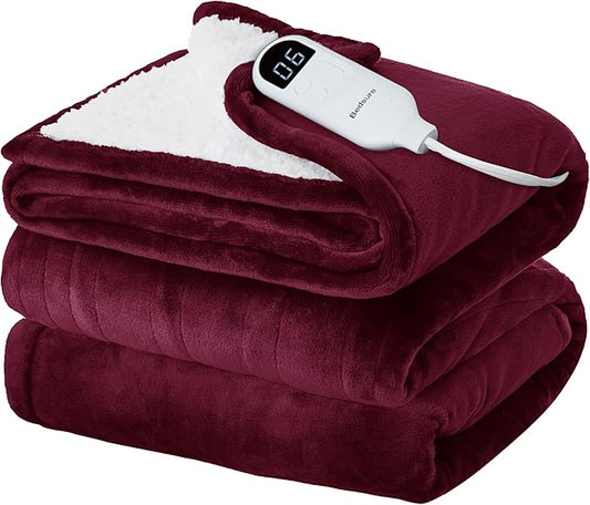 Bedsure Electric Blanket Twin - Soft Flannel Heated Blanket, Fast Heating with 10 Time Settings & 6 Heat Settings, Warm Gift for Grandma (62x84 inches, Burgundy)
