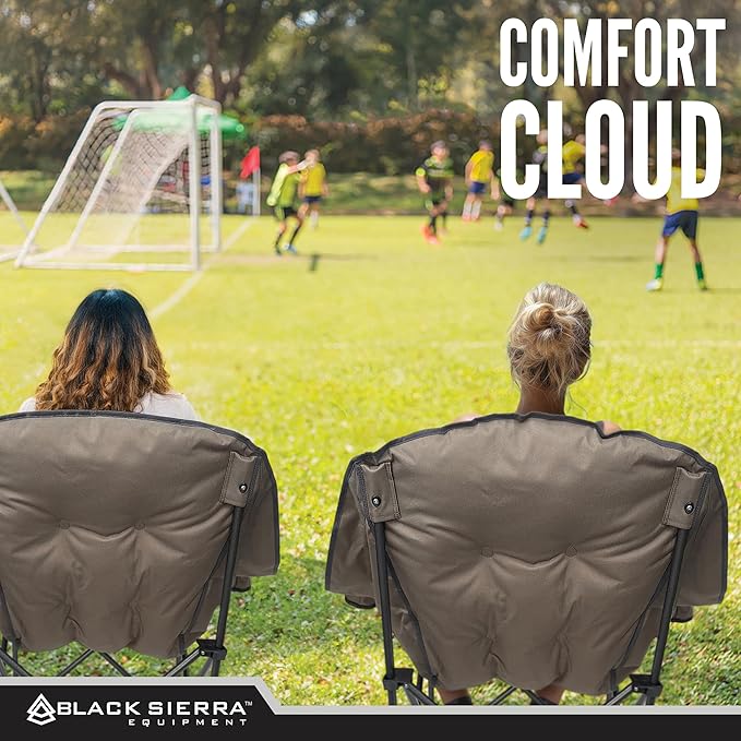 Black Sierra Oversized Camping Chair for Adults, Heavy Duty Outdoor Seat with Plush Padding, Supports 400lbs, Cup Holder & Carry Bag, Comfortable Folding Chair for Tailgating, Patio, & Sideline Events