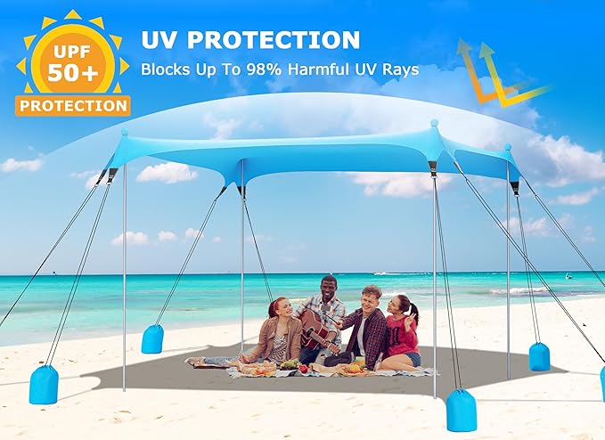 Gorich Beach Tent Sun Shelter with 8 Sandbags, UPF50+ Protection & Windproof Pop Up Beach Canopy Tent Sun Shade for Family, Travel & Camping, Easy Setup Canopy Umbrella