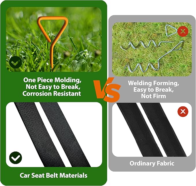 Trampoline Stakes Tent Garden Stake Heavy Duty Trampoline Parts Tent Canopies, Carports,Swing Sets Stake Corkscrew Shape Steel Stakes Anchor Kit,Bonus 6 Strong Belt,Black