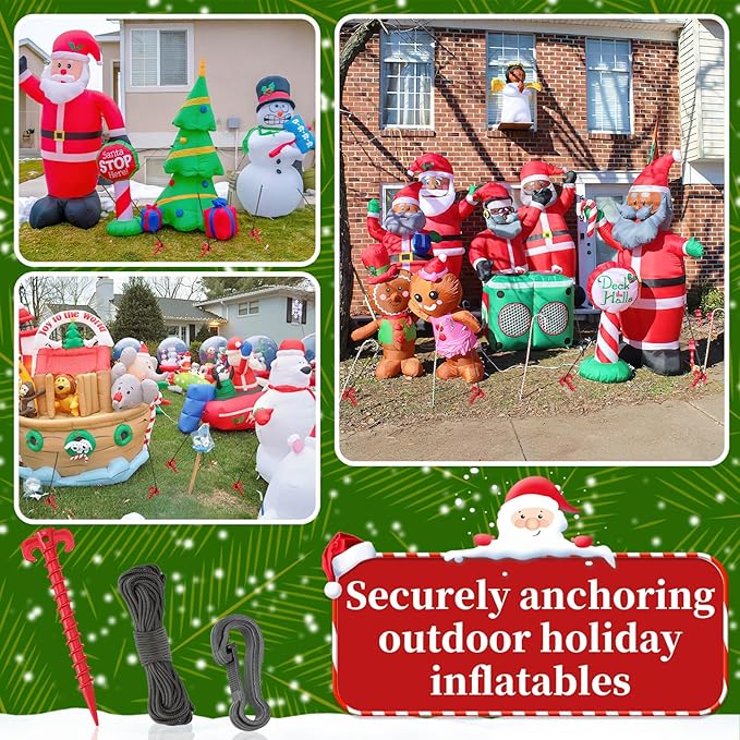 AUGSUN 27 Pieces Plastic Inflatable Stakes Set, Include Tent Stakes, Tethers Ropes and Hooks Heavy Duty Garden Yard Stakes for Christmas Outdoor Decorations (Red)