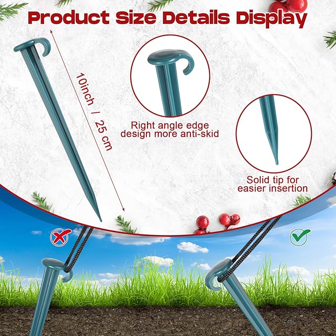 Vicenpal 50 Pcs 7 Inch Plastic Yard Stakes Inflatables Heavy Duty Plastic Garden Stakes for Tent Ground Replacement Outdoor Fence Lawn Pegs Landscape Staples Halloween Christmas Decorations (Green)