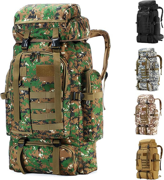 Hiking Backpack Tactical Backpack for Men Women, 80L Military Backpack Rucksack Waterproof Large Travel Camping Backpack for Men, Molle Rucksack Outdoor Sport Travel Daypack (Woodland Camo)