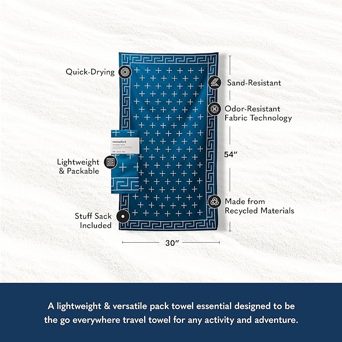 Nomadix Ultralight Towel - Quick Dry & Super Lightweight - Perfect As A Pack Towel to Save On Space - Made with Recycled Materials - Barton Dark Blue - 30x54