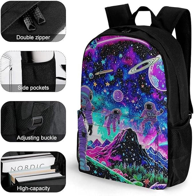Supdreamc Lightweight Daypack Backpack for Sports Travel Running, Large Capacity Multipurpose Anti-Theft Bookbag, Space Astronaut Galaxy Art Laptop Backpack Daypack