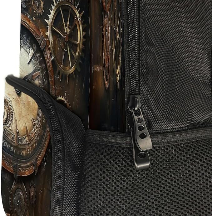 Shoulder Book Bags Polyester Multipurpose Anti-Theft Vintage Steampunk Clocks Carry On Bag Large Capacity Travel Hiking Camping Rucksack