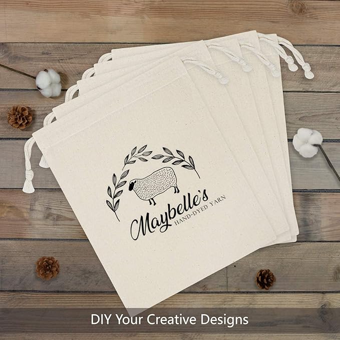 TOPDesign 12-Pack 8” x 10” Reusable Produce Bags, Muslin Bags with Drawstrings for Shopping & Storage, 100% Natural Cotton, Washable, Biodegradable, Food Safe