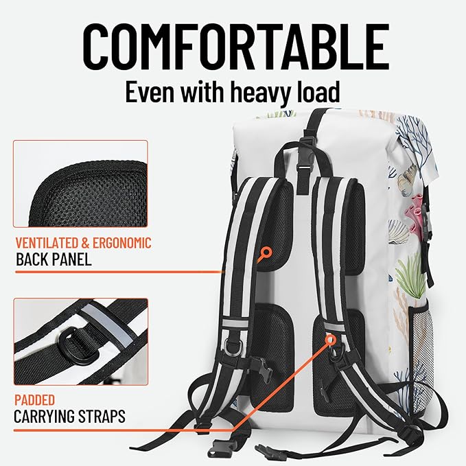 Waterproof Dry Bag Marine Dry Bags for Kayaking Hiking Sea Turtle Coral Nautical Starfish Backpack Roll-Top Closure Bag - Backpack Waterproof Phone Case 5L