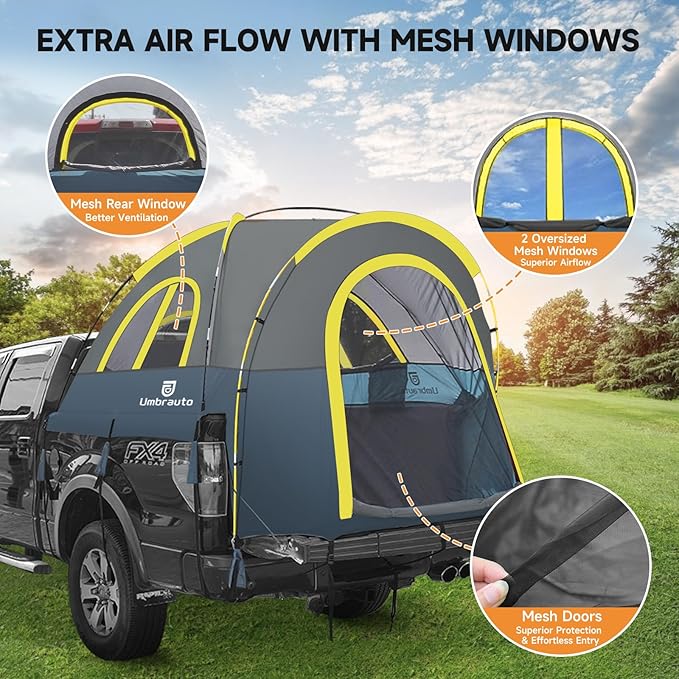 Truck Bed Tent 6.5ft: Easy Set Up Umburato Pickup Truck Tents for Camping, Waterproof PU3000mm Canopy for Truck Camper, Portable, Spacious for 2 Person Blue