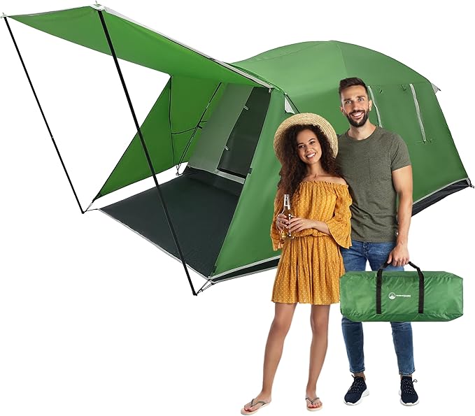 Camping Tent - Water-Resistant Cabin Style Outdoor Shelter with Built-in Screen Tent and Carrying Bag by Wakeman Outdoors