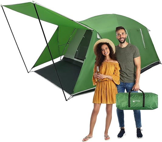 Camping Tent - Water-Resistant Cabin Style Outdoor Shelter with Built-in Screen Tent and Carrying Bag by Wakeman Outdoors
