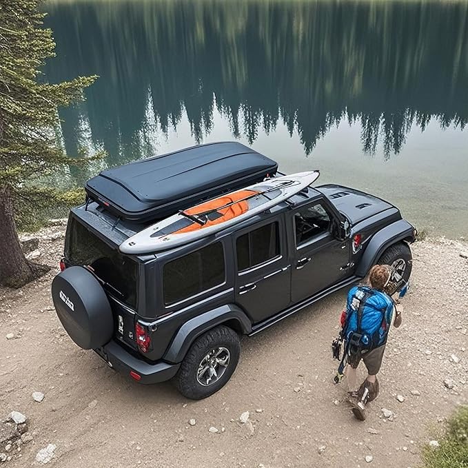 Naturnest Hard Shell Single Roof Tent, 2 Door ABS Roof Tent with 3-Color LED Lights and Built-in USB Plug for Vans, Jeeps, SUVs and Trucks