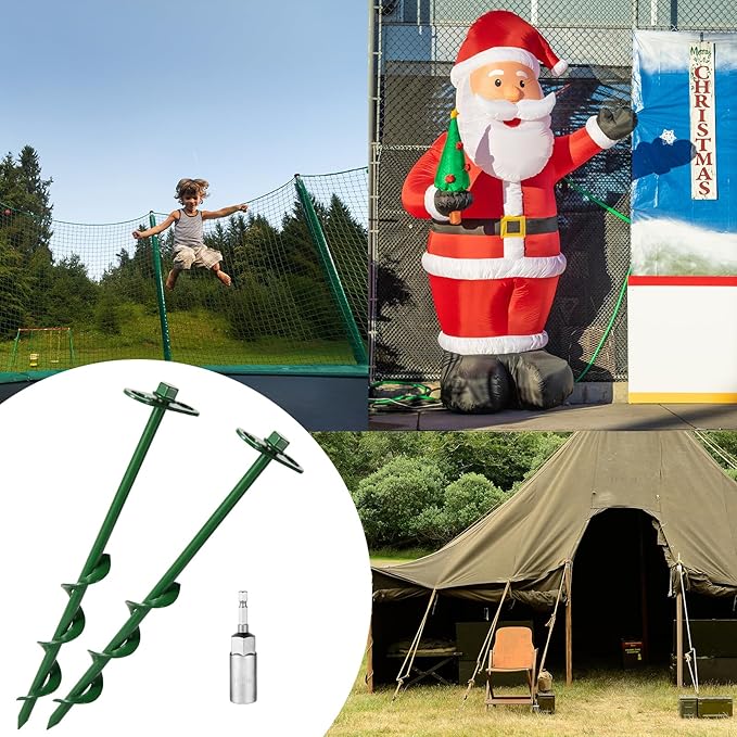 360° Adjustable Tent Stakes Dog Tie Out Stake Heavy Duty Trampoline Stakes 2 Pack Screw in Ground Anchors High Winds for Tent, Trampoline,Inflatable Christmas Decoration,Swing Sets 12 inch(2 X 12)