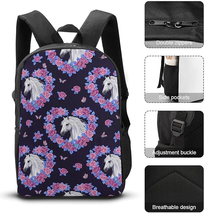 Sporty Travel Hiking Rucksack Gym Outdoor Bag Flowers Heart Horse Daypack Backpack Men Women