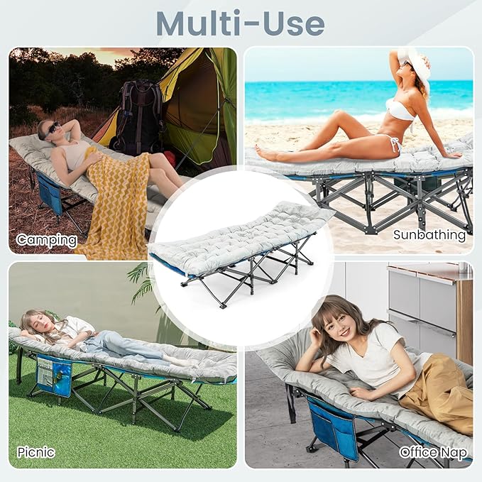 GOFLAME Camping Cot Mattress, Sleeping Cot Pad with Soft and Breathable Crystal Velvet, 75” x 27.5” Lightweight Comfortable Camping Cot Pad for Outdoor Hiking Vacation Traveling