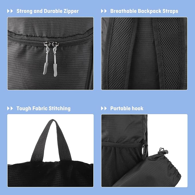 DOVO Hiking Backpack, Waterproof and Wear-resistant Lightweight Backpack Packable,Outdoor Travel Camping Daypack Foldable-ORANGE