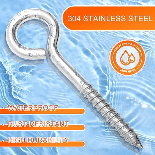 2Pcs Self Tapping Eyelet Screw Eye Bolt，6 Inch Heavy Duty Screw Eyes Hooks ，M10 Wooden Large Screw Eye Hook，Load Capacity 800 Lbs for Hammock ，Yoga，Heavy Indoor Outdoor Uses (2, M10-6 INCH)