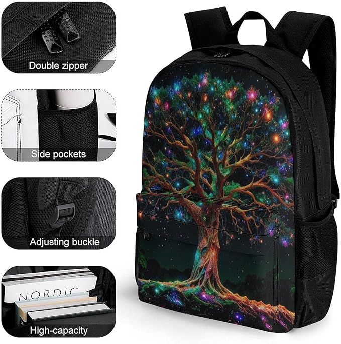 Lightweight Rucksacks for Climbing Outdoors Walking Cycling, Large Capacity Anti-Theft Multipurpose Carry On Bag, Mystery Tree Of Life Fantasy Magic Art Camping Outdoor Backpack