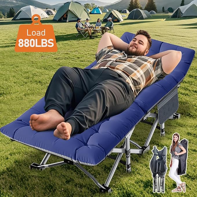 ABORON Camping Cot for Adults, Folding Sleeping Cot with Mattress, 500 lb Capacity Heavy Duty Outdoor Folding Sleeping Bed, Portable Cot Bed for Camping, Indoor Guest Use, Home & Travel