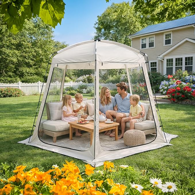 Teabelle Pop up Bubble Tent, 4-6 Person Gazebo Screen House Room, Waterproof Outdoor Tent with Floor Mat & Top Cover, Garden Dome Igloo Camping Shelter for Patio, Backyard