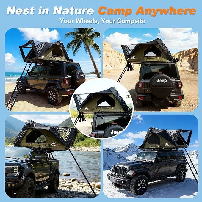 Naturnest Rooftop Tent Hard Shell with Annex Room, Easy Set Up Large Tent for 2-3 Person Camping, Waterproof 4 Season Tents for Truck, Jeep, SUV, Van, Trailer - Sirius 1 Plus with Annex Room