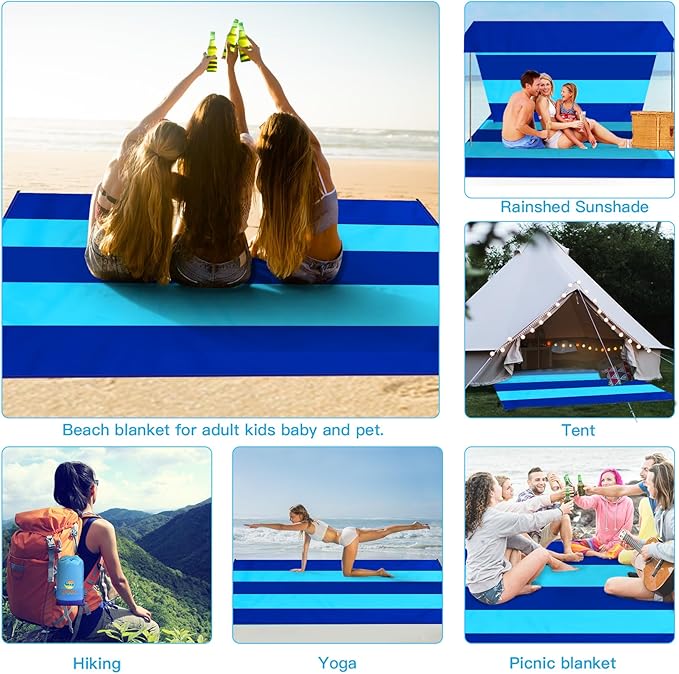 BYDOLL Beach Blanket Waterproof Sandproof Large 78''×81''/10'×9' Sand Free Oversized Sandless Picnic Mat Water Proof Packable Lightweight Blanket for Beach Camping Hiking Travel