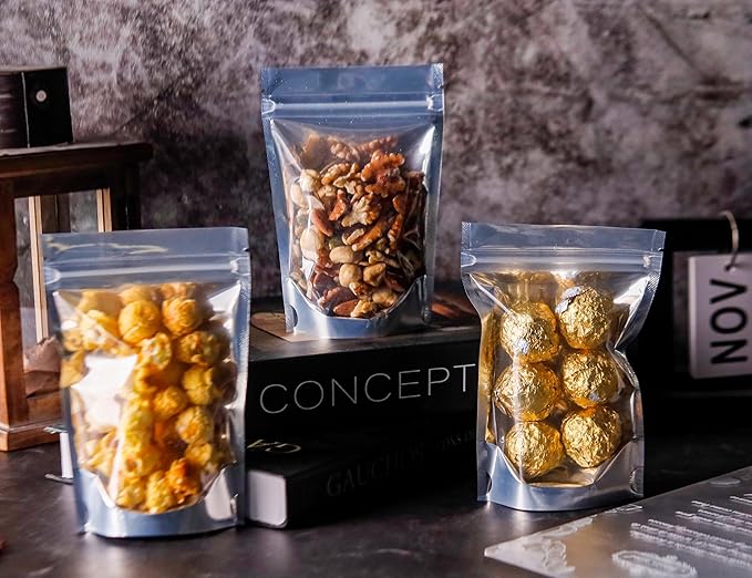100 PACK 4x6 Mylar Bags for Food Storage Resealable Stand Up Bags for Small Business Packaging Supplies Clear Foil Food Storage Packaging Bag