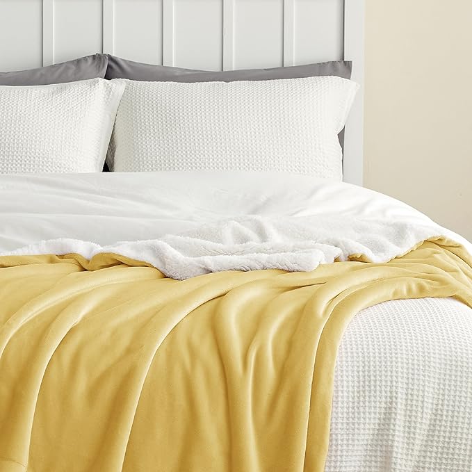Bedsure GentleSoft Sherpa Fleece Throw Blanket for Couch - Thick and Warm, Soft Fuzzy Plush Throw Blanket for Winter, Yellow, 50x60 Inches