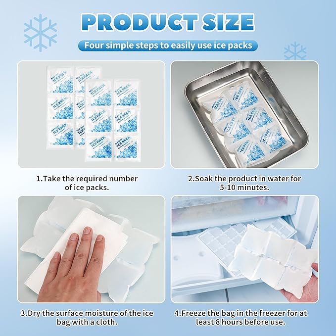 100 Sheets Reusable Freezer Ice Packs for Coolers & Lunch Boxes - Long-Lasting Gel Ice Packs, Cuttable 600 Cells, Keep Food/Drinks Cold for Shipping, Camping, Beach, Fishing