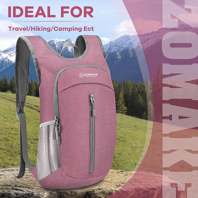 ZOMAKE 10L Ultra Lightweight Packable Backpack, Small Daypack Light Foldable Backpacks Water Resistant Day Bag for Hiking(Pink)