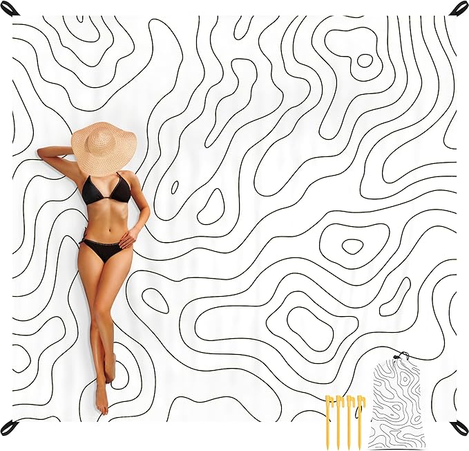 Beach Blanket, 78”x 86” Waterproof Sandproof Beach Mat with 4 Stakes & Portable Bag, Big Large Sand Free Outdoor Pockets Picnic Blanket for Festival, Camping