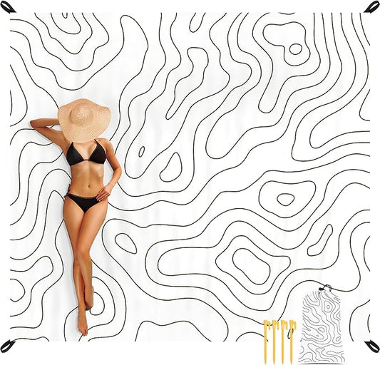 Beach Blanket, 78”x 86” Waterproof Sandproof Beach Mat with 4 Stakes & Portable Bag, Big Large Sand Free Outdoor Pockets Picnic Blanket for Festival, Camping