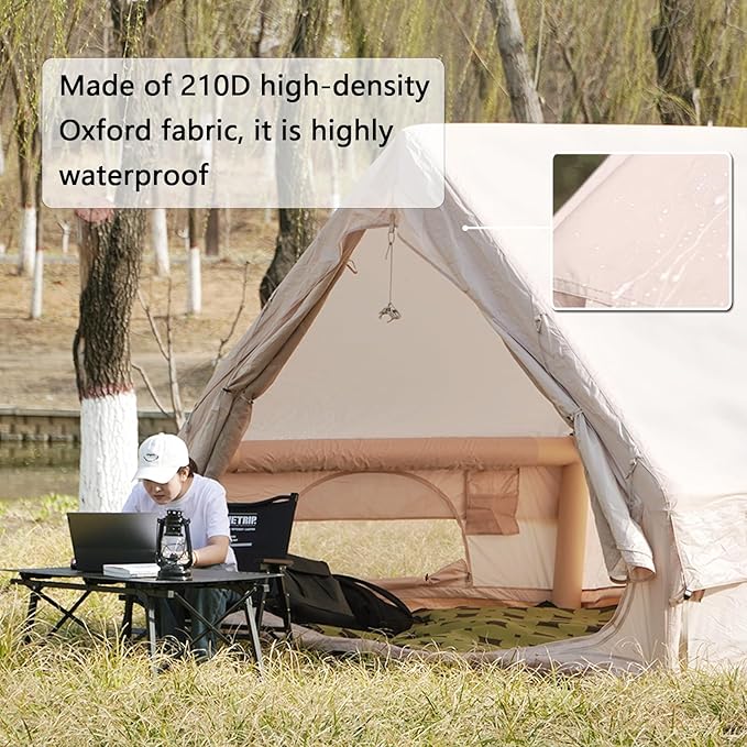 2025 Upgraded Waterproof Inflatable Camping Tent for 5-8 People, No Assembly Needed Luxury Glamping House, Oxford Fabric Inflatable Camping Tents with Hand Pump