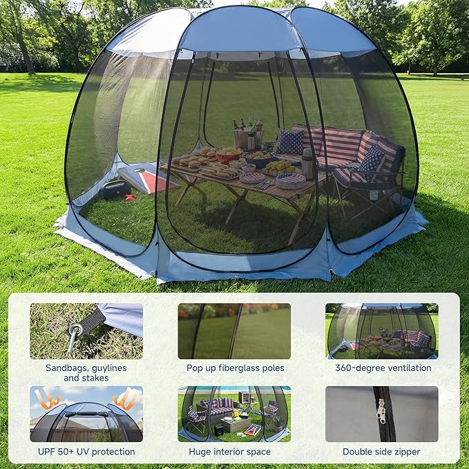 Alvantor® Pop Up Screen House Gazebo, Portable Mosquito Net Tent, UV Protected Sun Shelter for Patio, Backyard & Camping, Instant Setup for 2-10 People
