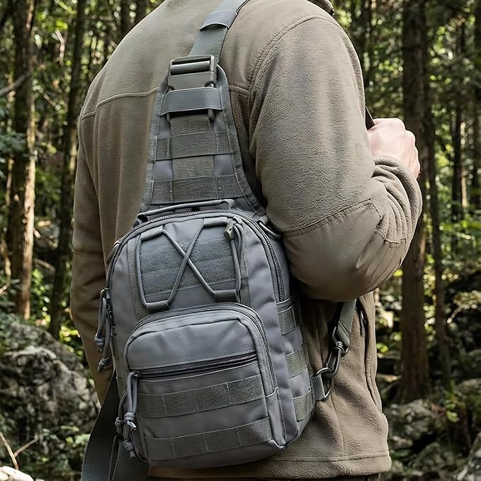 Viriber Tactical Backpack, Waterproof Military Cross-body Molle Sling Shoulder Backpack Chest Bag for Outdoor Every Day Carry gray