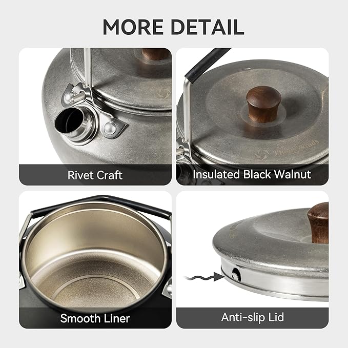 Thous Winds 0.6L Camping Kettle, Portable Camp Tea Coffee Pot, Lightweight Stainless Steel Teapot, Fast Heating Boiling Water, for Outdoor Campfire Hiking Camping Picnic