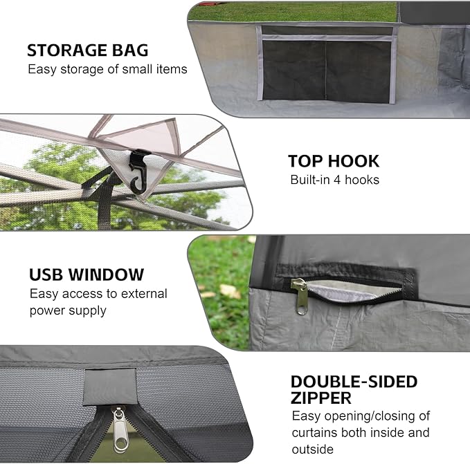 Canopy Universal Mosquito Netting Tent, Converts 10'x10' Canopy Gazebo into Camping Inner Tent, Screen House with Full PE Floors for Outdoor, Backyard. (TOP & Frame NOT Included) Black