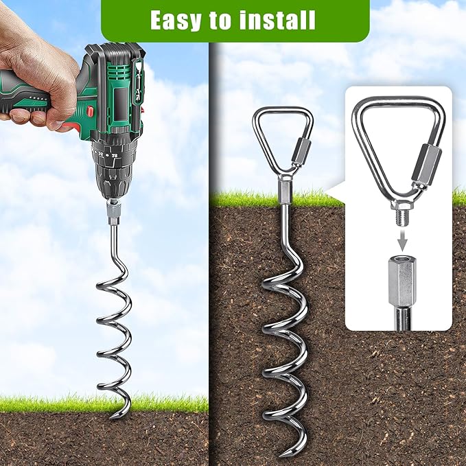 Multi Purpose Ground Anchors Screw in, 18'' Corkscrew Trampoline Stakes, Removable Trampoline Anchors, Tent Stakes Heavy Duty Spiral Ground Anchors for Camping Tent, Swing Set, Shed, Set of 4