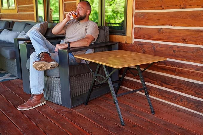 MOUNTAIN SUMMIT GEAR Foldable Bamboo Patio Table for Indoor/Outdoor Use (Made by Caddis Sports)