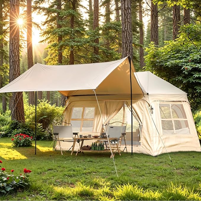 YOLENY 2/4/6 Person Inflatable Tents for Camping, Quick Setup in 2 Minutes with Hand Pump, Oxford Blow Up Tent with Skylight & Canopy, Spacious Cabin Tent for Family Camping & Hiking