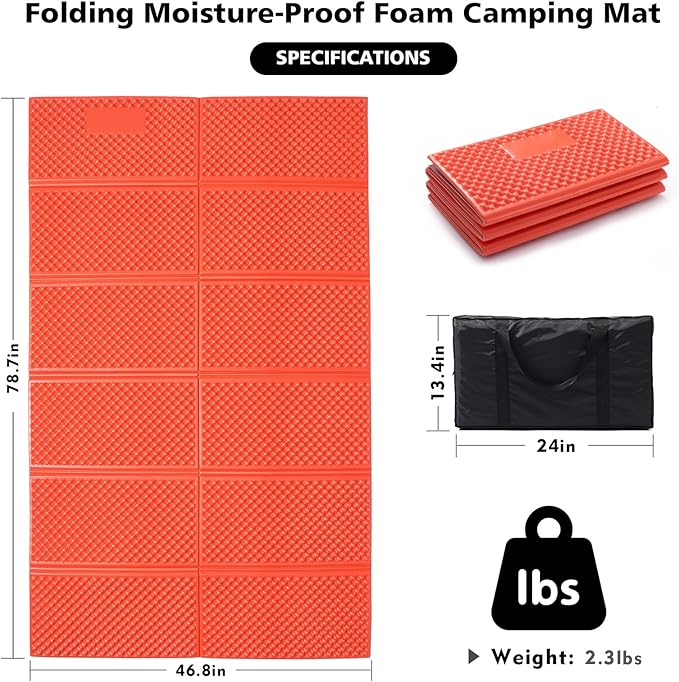 Camping Foam Sleeping Pad Lightweight Closed Cell Folding Camping Mat Moisture-Proof Camping Mattress Portable for Outdoor Hiking Mountaineering Blue