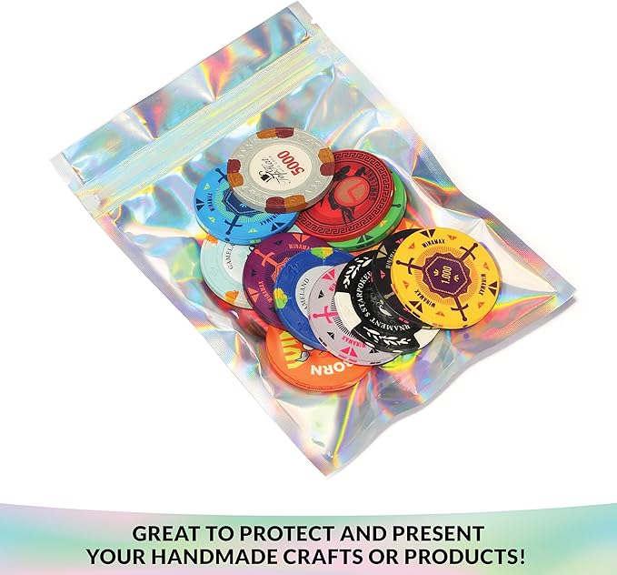 Mylar Bags with Zipper Seal 4.5" x 6.5" | 100 Bags | Rainbow Holographic | Sealable Heat Seal Bags for Candy and Food Packaging, Medications and Vitamins | For Liquid and Solids (4.5" x 6.5")