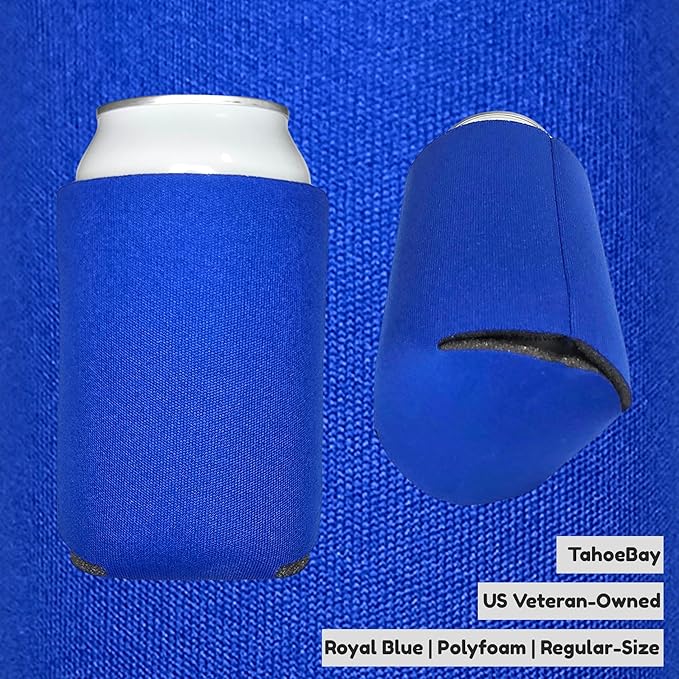 TahoeBay Blank Beer Can Cooler Sleeves (25-Pack) Bulk Sublimation Blanks for Vinyl Plain Soft Foam Can Sleeves Coolers for Soda Cans & Bottles Black, White, Assorted Solid Color (Royal Blue)