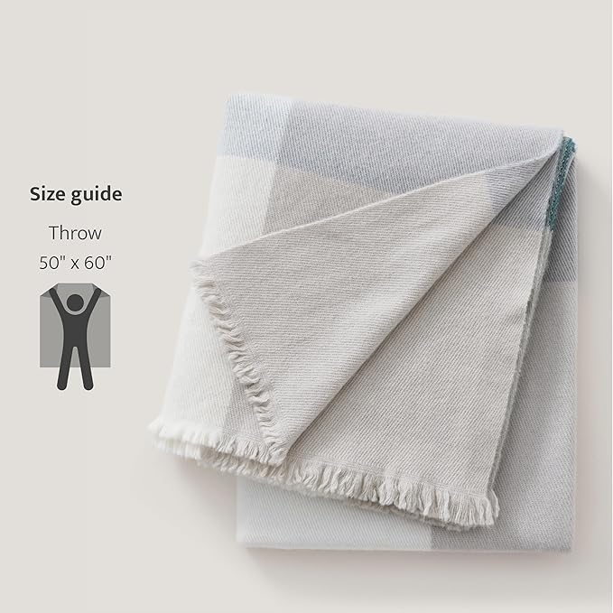 Double Stitch Alpaca Wool Throw Blanket - Warm, Soft Blanket for Couch, Luxury & Decorative Fleece Throw, Fall Plaid, Gift for Mother's Day, House Warming, 50" x 60", Sage Valley