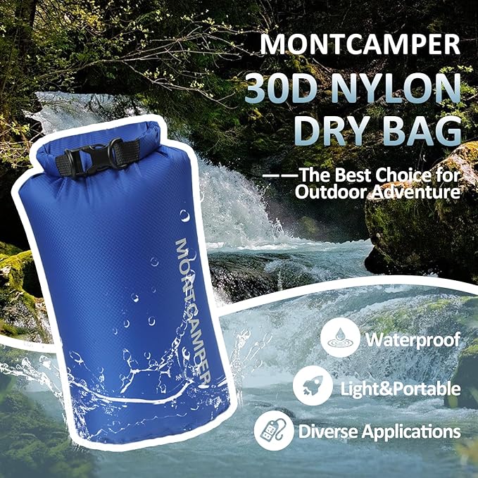 Waterproof Dry Bag 5L – 30D Nylon Roll Top Dry Sack with DWR & PU Coating, Lightweight Water-Resistant Storage for Kayaking, Camping, Hiking, Fishing & Beach (Blue)